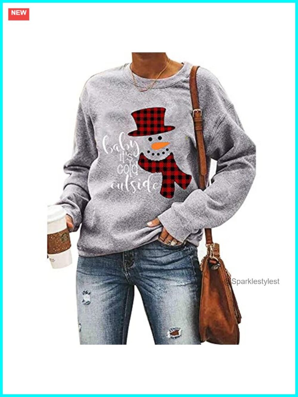 Women Christmas Snowman Plaid Pullover Sweatshirt Crew Neck Long Sleeve